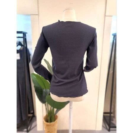 골지 물결 긴팔 티셔츠 다크그레이