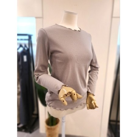 물결 골지 긴팔 티셔츠 베이지