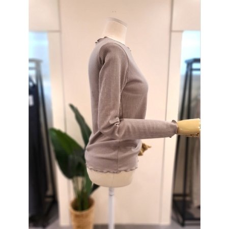 물결 골지 긴팔 티셔츠 베이지