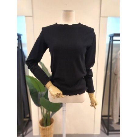 슬림핏 골지 물결 긴팔티 블랙