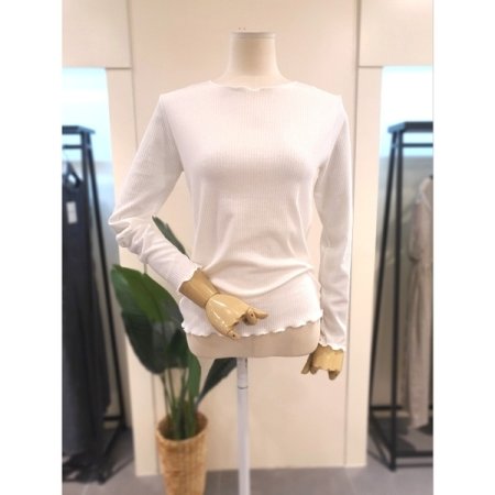 슬림핏 골지 물결 긴팔티 블랙