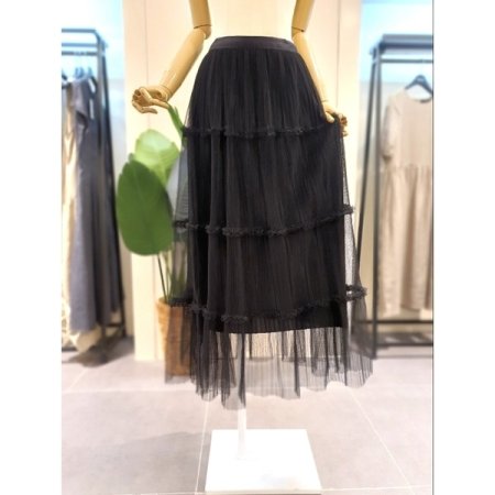 3단 프릴 밴딩 샤스커트 크림