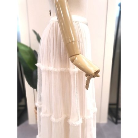 3단 프릴 밴딩 샤스커트 크림