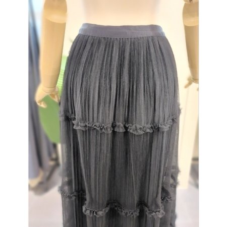 3단 프릴 밴딩 샤스커트 블랙