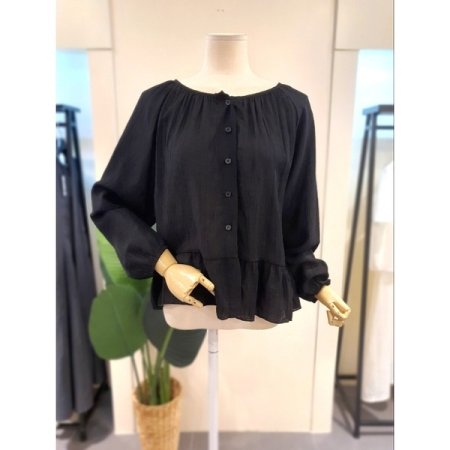 밑단 셔링 긴팔 블라우스 아이보리