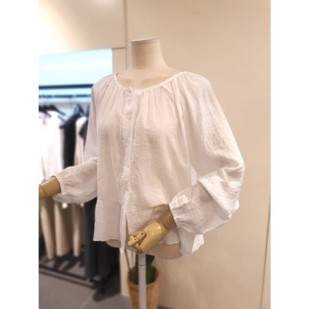 밑단 셔링 긴팔 블라우스 아이보리