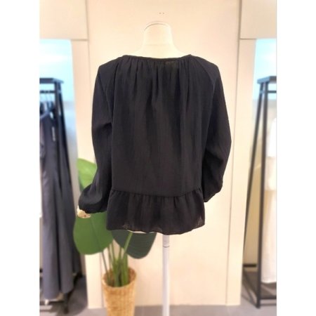 밑단 셔링 블라우스 블랙