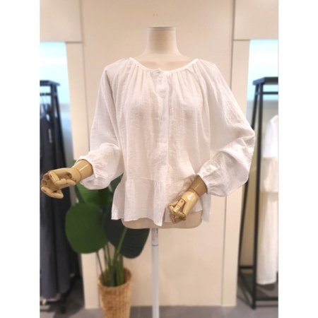 밑단 셔링 긴팔 블라우스 라이트카키