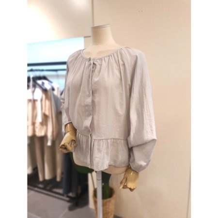 밑단 셔링 긴팔 블라우스 라이트카키