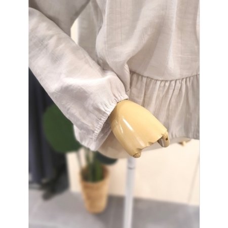 밑단 셔링 긴팔 블라우스 라이트카키