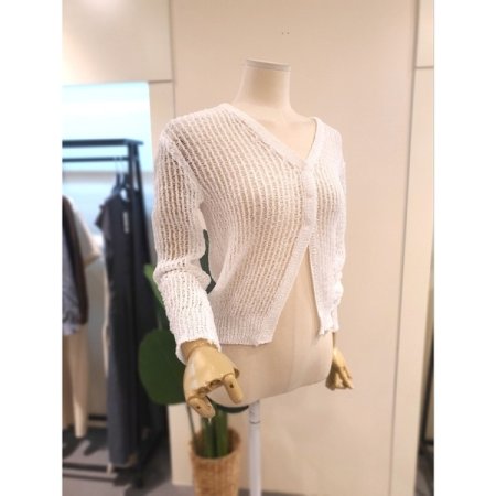 3버튼 테이프 가디건 아이보리