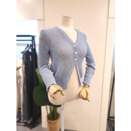 그물 긴팔 가디건 스카이블루