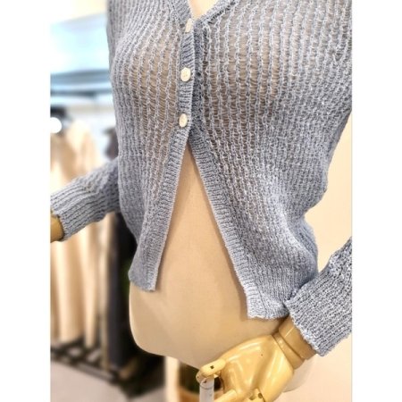 그물 긴팔 가디건 스카이블루