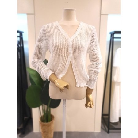 그물 긴팔 가디건 스카이블루