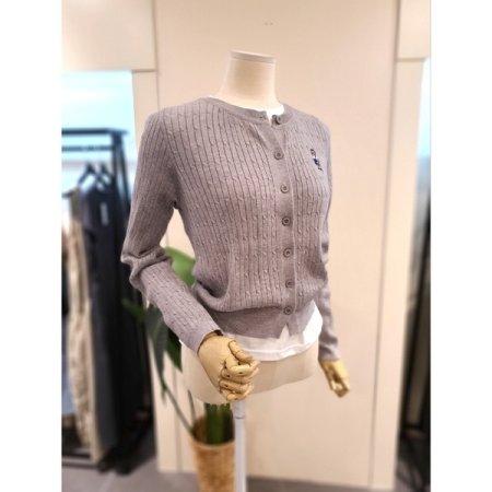 베어 자수 꽈배기 가디건 그레이