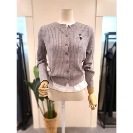 곰돌이 자수 꽈배기 가디건 아이보리