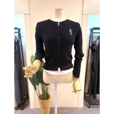 곰돌이 자수 꽈배기 가디건 아이보리