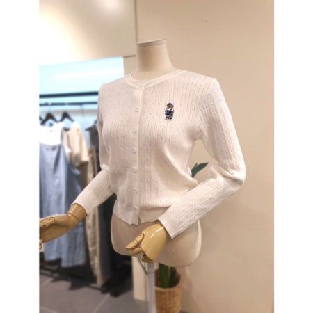 곰돌이 자수 꽈배기 가디건 아이보리