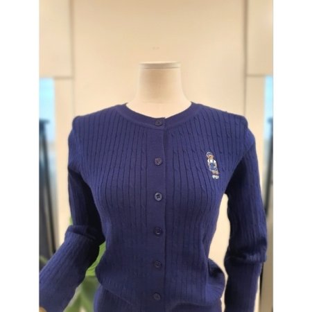 베어 자수 꽈배기 가디건 네이비