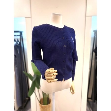 베어 자수 꽈배기 가디건 네이비