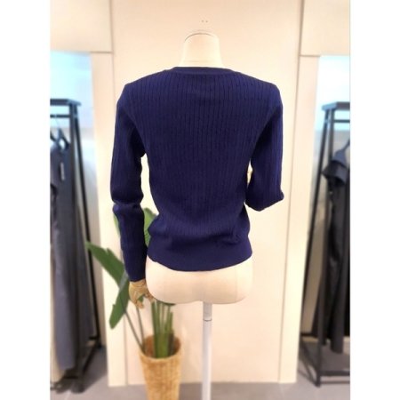 베어 자수 꽈배기 가디건 네이비