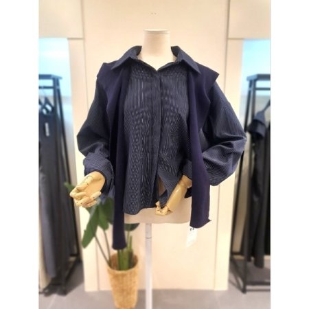 스트라이프 셔츠 숄 세트 크림