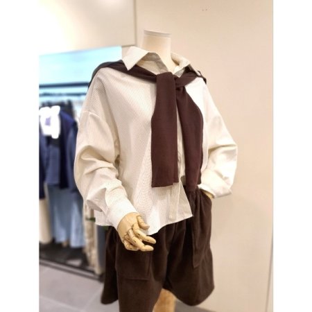 스트라이프 셔츠 숄 세트 크림