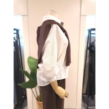 스트라이프 셔츠 숄 세트 크림