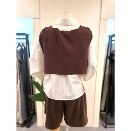 스트라이프 셔츠 숄 세트 크림