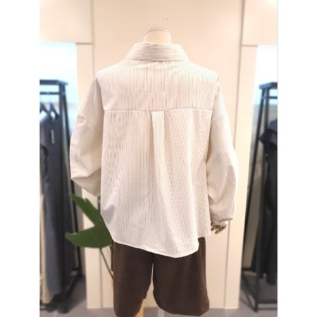 스트라이프 셔츠 숄 세트 크림