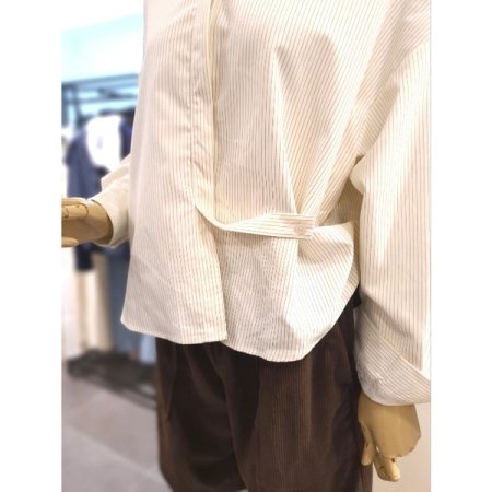 스트라이프 셔츠 숄 세트 크림