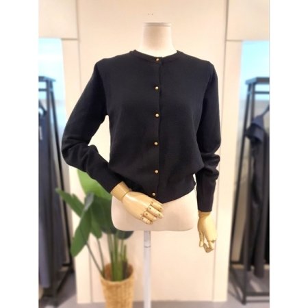 버튼 니트 긴팔 가디건 블랙