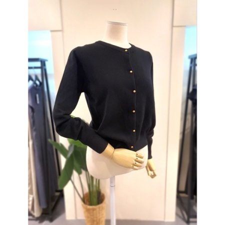 버튼 니트 긴팔 가디건 블랙