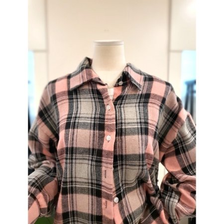 스트링 체크 남방 핑크