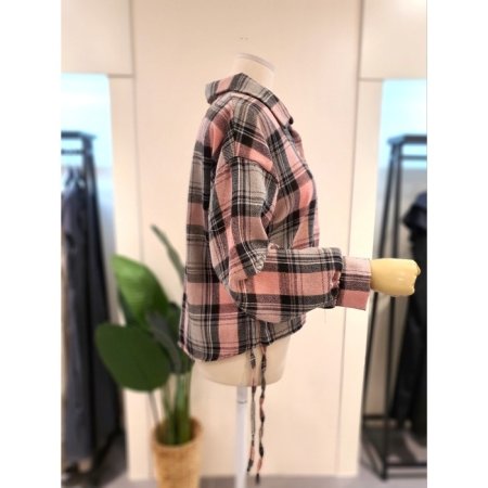 스트링 체크 남방 핑크