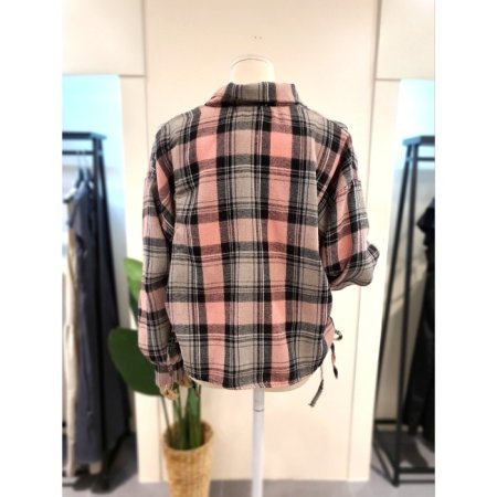 스트링 체크 남방 핑크