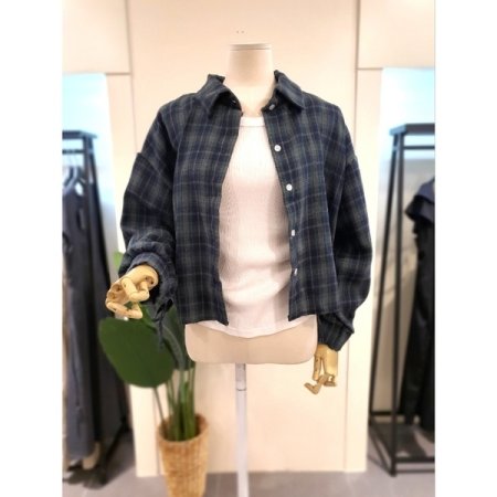 스트링 타탄 체크 셔츠 그린