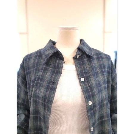 스트링 타탄 체크 셔츠 그린