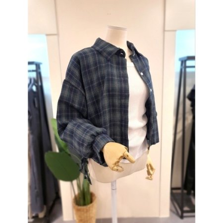 스트링 타탄 체크 셔츠 그린