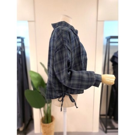 스트링 타탄 체크 셔츠 그린