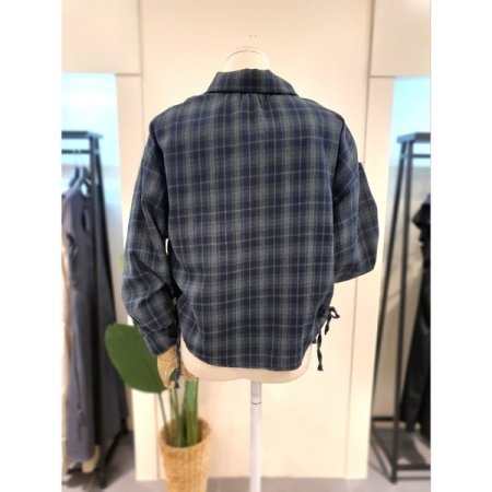 스트링 타탄 체크 셔츠 그린