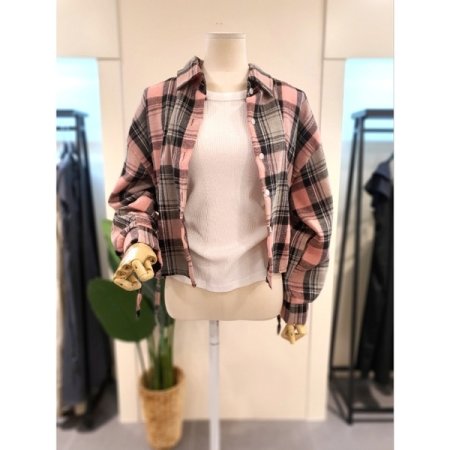 스트링 타탄 체크 셔츠 그린