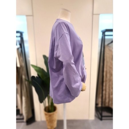 고양이 프린팅 박시 긴팔티 퍼플