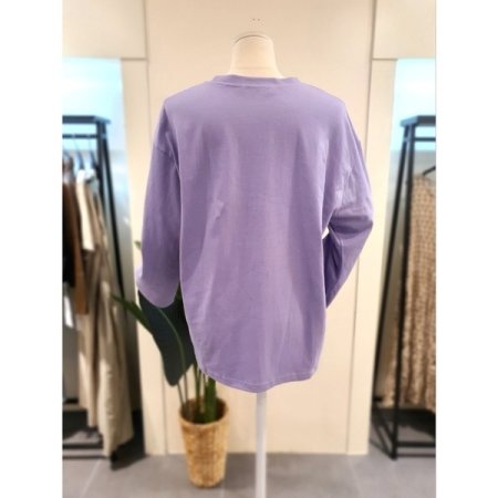 고양이 프린팅 박시 긴팔티 퍼플