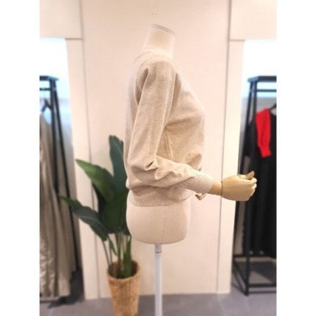 라운드 버튼 니트 가디건 베이지