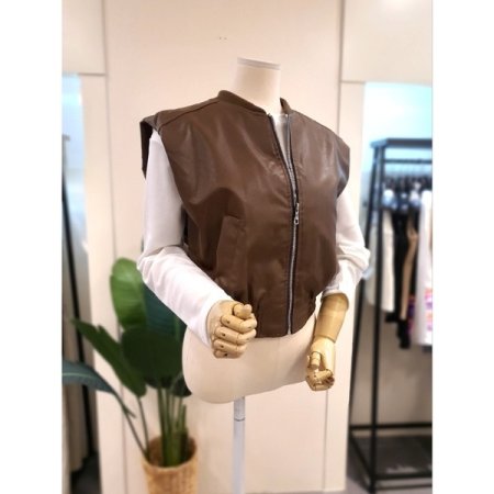 에코 가죽 벌룬 베스트 브라운