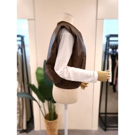 에코 가죽 벌룬 베스트 브라운