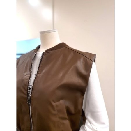 에코 가죽 벌룬 베스트 브라운