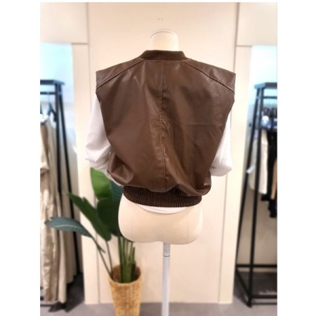 에코 가죽 벌룬 베스트 브라운