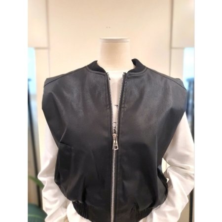 에코 가죽 벌룬 베스트 블랙